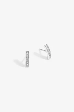 Sterling Silver 925 Pave Stick Earrings