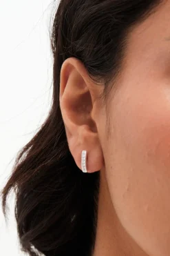 Sterling Silver 925 Pave Stick Earrings