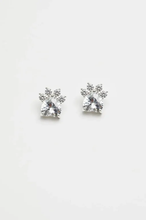 Sterling Silver 925 Paw Print Cubic Zirconia Earrings