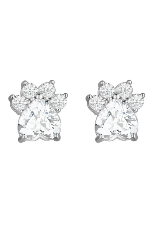Sterling Silver 925 Paw Print Cubic Zirconia Earrings