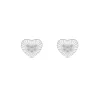 Sterling Silver 925 Polished And Pave Mini Heart Stud Earrings