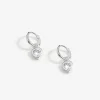 Sterling Silver 925 Polished And Cubic Zirconia Silver Crystal Heart Charm Hoop Earrings
