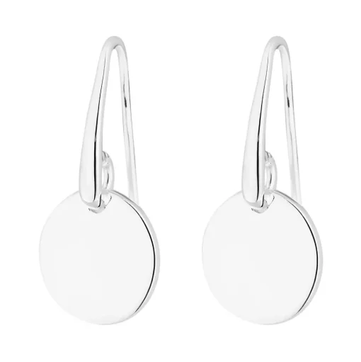 Sterling Silver 925 Polished Disc Drop Earrings