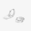 Sterling Silver 925 Polished And Cubic Zirconia Besel Centre Stone Hoop Earrings
