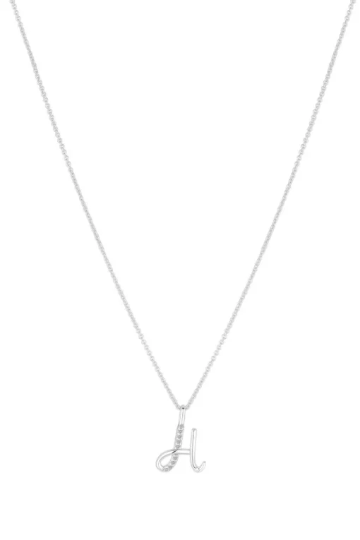 Sterling Silver 925 Polished and Cubic Zirconia Initial Pendant - H