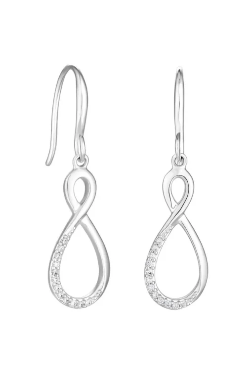 Sterling Silver 925 Polished And Cubic Zirconia Infinity Drop Earrings