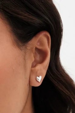 Sterling Silver 925 Polished Heart Stud Earrings