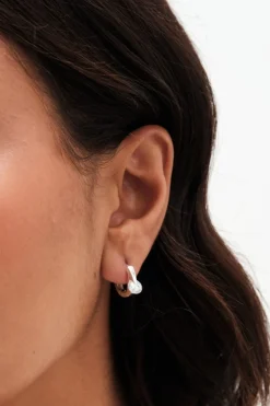 Sterling Silver 925 Polished And Cubic Zirconia Besel Centre Stone Hoop Earrings