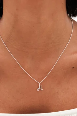 Sterling Silver 925 Polished and Cubic Zirconia Initial Pendant - H