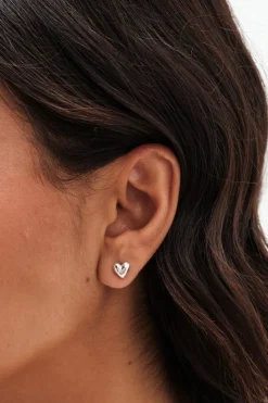 Sterling Silver 925 Polished Heart Stud Earrings