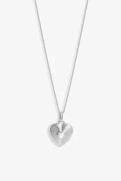 Sterling Silver 925 Ridged Cubic Zirconia Heart Pendant
