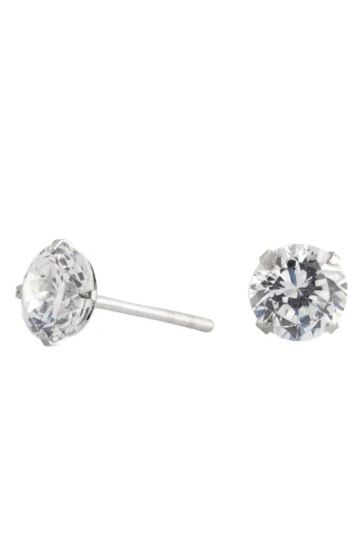 Sterling Silver 925 With Cubic Zirconia 6Mm Round Stud Earrings