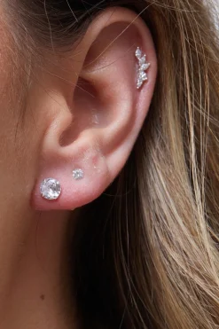 Sterling Silver 925 With Cubic Zirconia 6Mm Round Stud Earrings