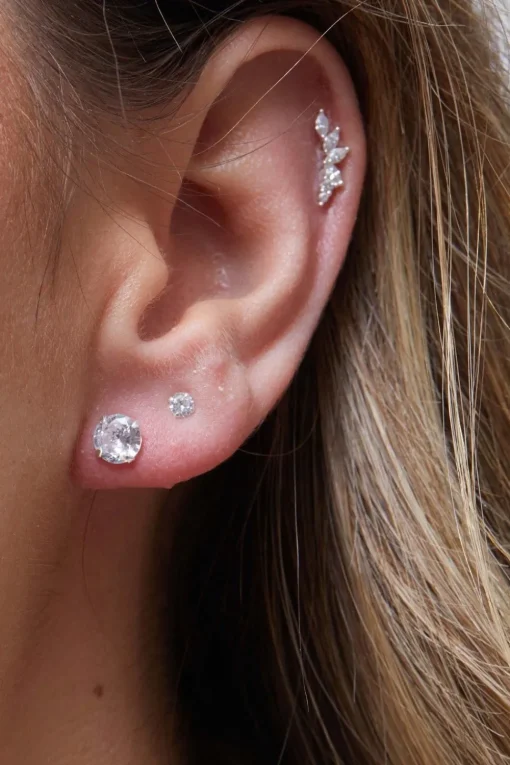 Sterling Silver 925 With Cubic Zirconia 6Mm Round Stud Earrings
