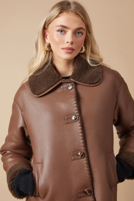 Stitch Detail Shearling Bonded Jacket