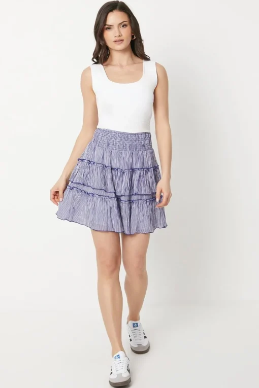 Stripe Frill Shirred Mini Skirt