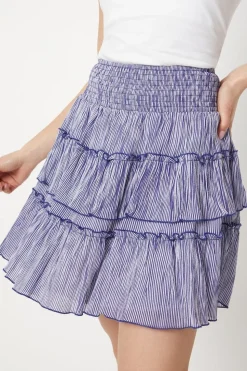 Stripe Frill Shirred Mini Skirt