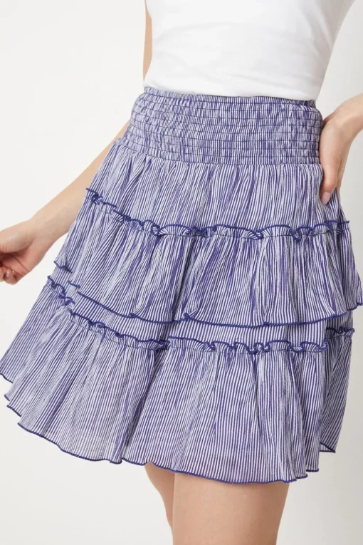 Stripe Frill Shirred Mini Skirt