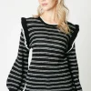 Stripe Frill Sleeve Tunic