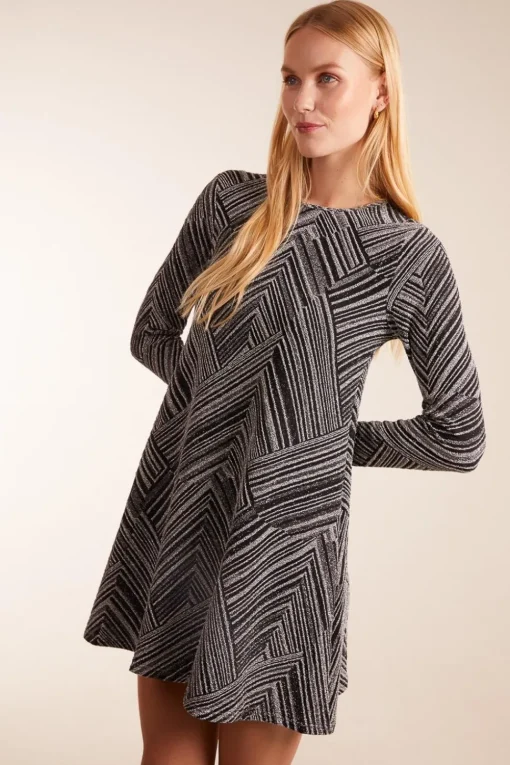 Stripe Glittery Long Sleeve Shift Dress