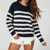 Stripe Jumper with Heart Embroidery In Navy