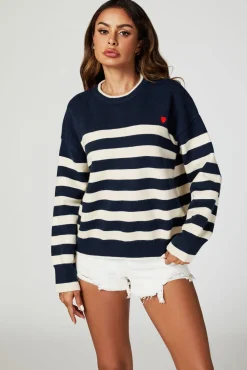 Stripe Jumper with Heart Embroidery In Navy