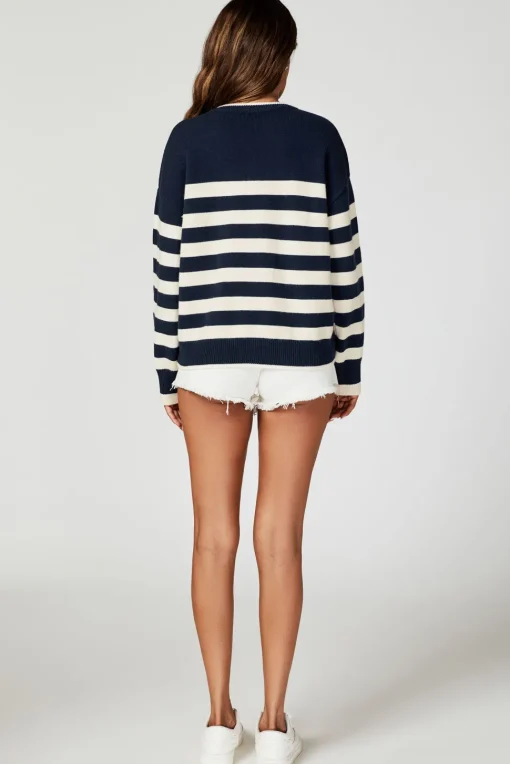 Stripe Jumper with Heart Embroidery In Navy
