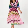 Stripe Print Pleated Midi Wedding Guest Dress
