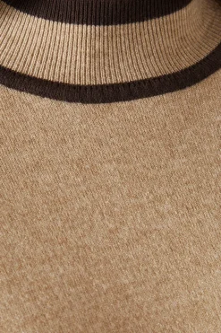 Stripe Sleeve Tie Waist High Neck Jumper