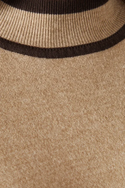 Stripe Sleeve Tie Waist High Neck Jumper