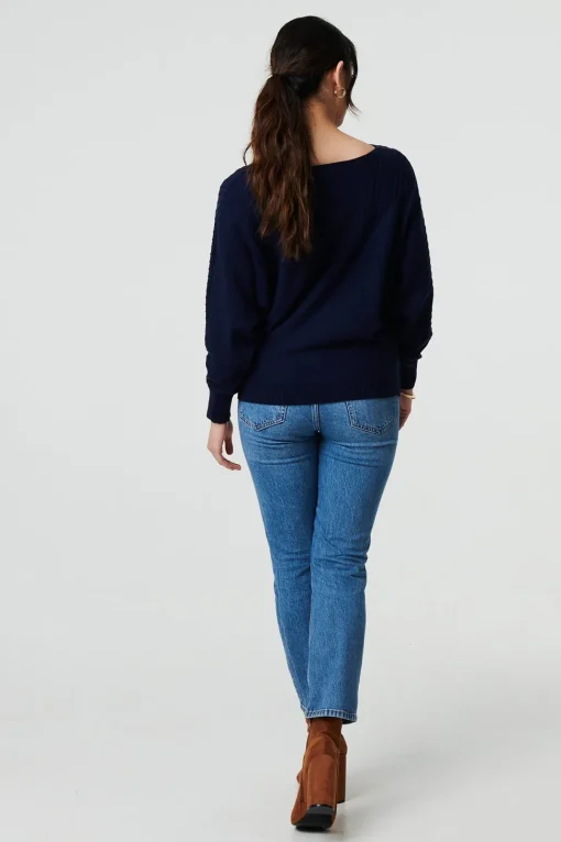 Stripe Texture Boat Neck Boxy Fit Jumper
