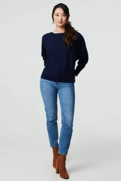 Stripe Texture Boat Neck Boxy Fit Jumper