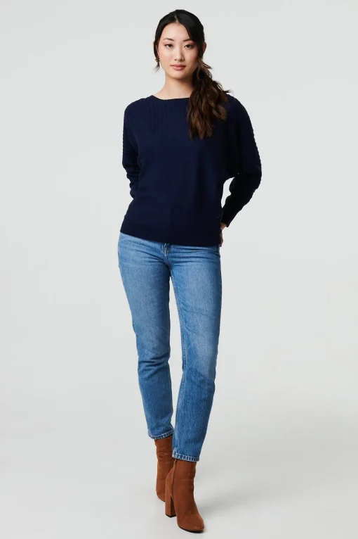 Stripe Texture Boat Neck Boxy Fit Jumper