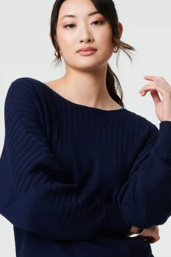 Stripe Texture Boat Neck Boxy Fit Jumper