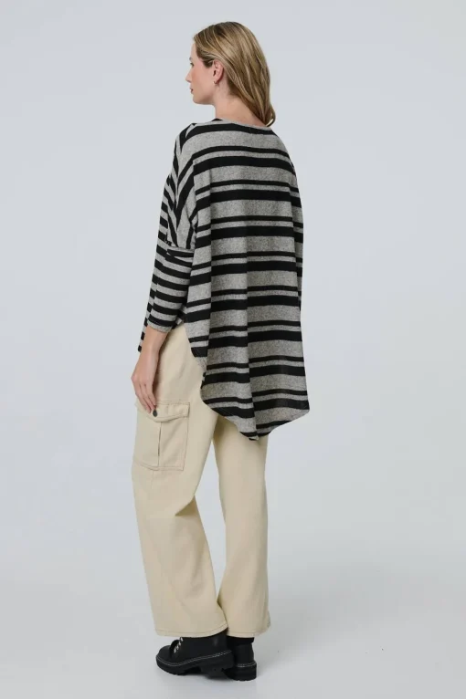 Striped Asymmetric Long Sleeve Tunic Top