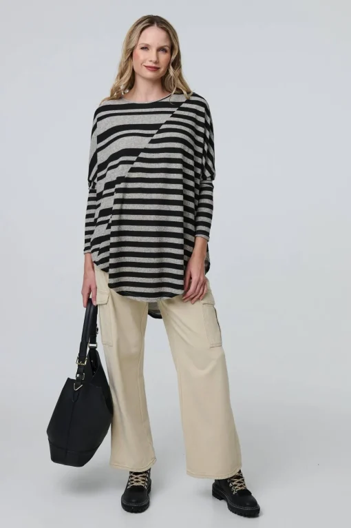 Striped Asymmetric Long Sleeve Tunic Top