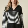 Striped Collared Knitted Jumper