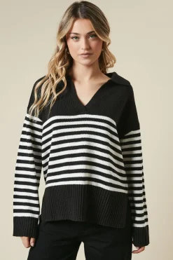Striped Collared Knitted Jumper