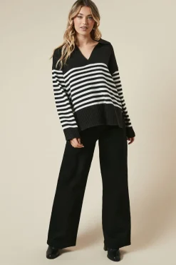 Striped Collared Knitted Jumper