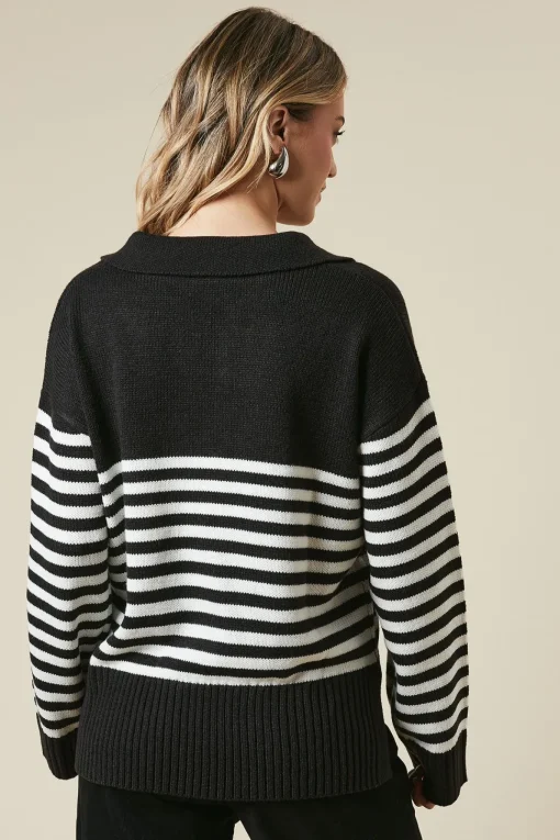 Striped Collared Knitted Jumper