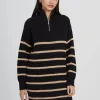 Striped Knitted Half Zip Mini Dress