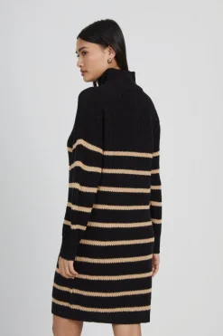 Striped Knitted Half Zip Mini Dress