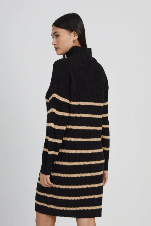 Striped Knitted Half Zip Mini Dress