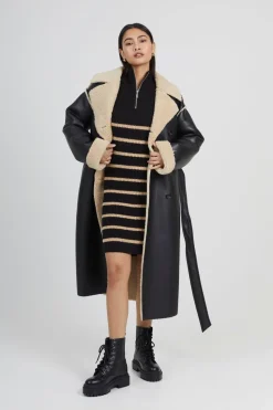 Striped Knitted Half Zip Mini Dress