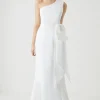 Structured Satin Statement Bow One Shoulder Bridal Dress