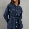 Stud Detail Belted Denim Jacket