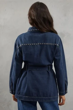 Stud Detail Belted Denim Jacket