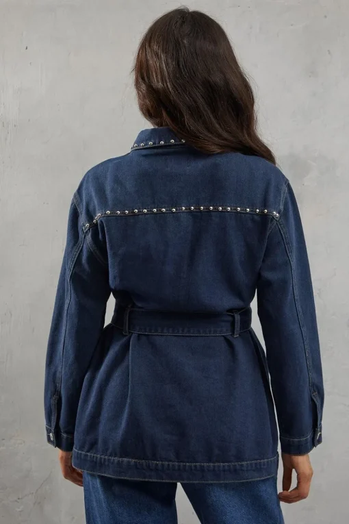Stud Detail Belted Denim Jacket