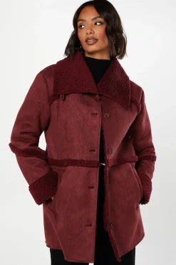 Suede Shearling Longline Coat