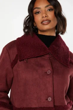 Suede Shearling Longline Coat